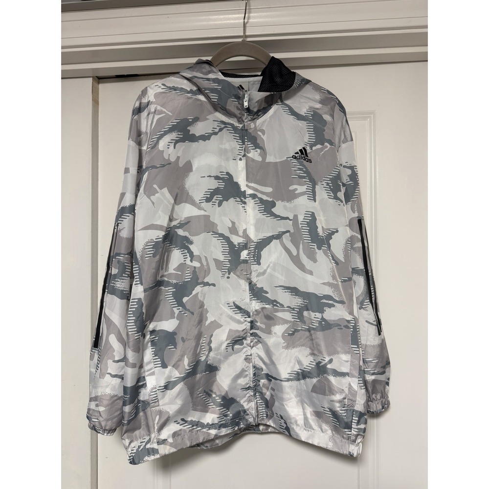 Adidas Boys' Camo Ripstop Wind Jacket, white, gray, black camouflage, XL (14/16)